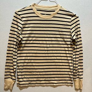J. Crew Beige and Black Striped Long Sleeve Crew Neck T-Shirt Size XXS